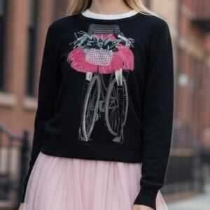 NEW Artsy Vinizbena Knit Cotton Pullover Sweater Tutu Graphic Beaded Blk SZ S